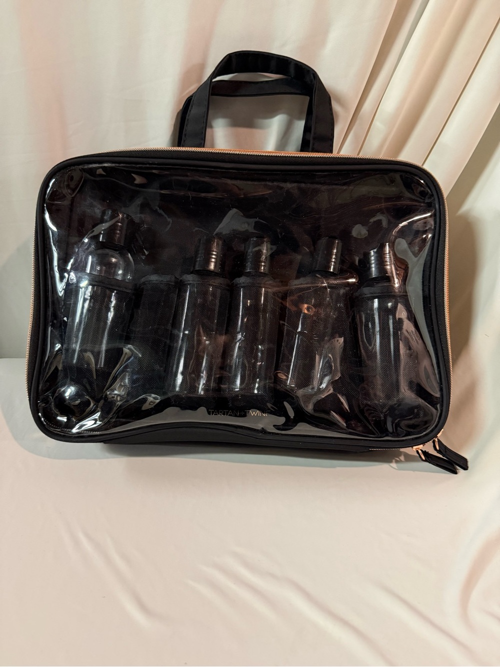 Tartan and Twine Black Travel Cosmetic Bag with Bottles